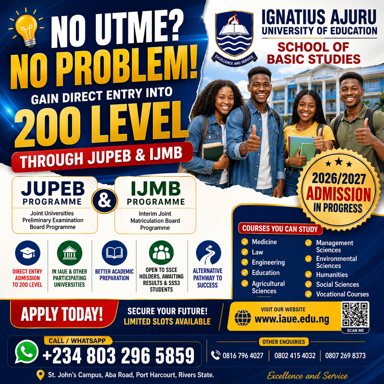 IAUE School of Basic Studies admission flyer