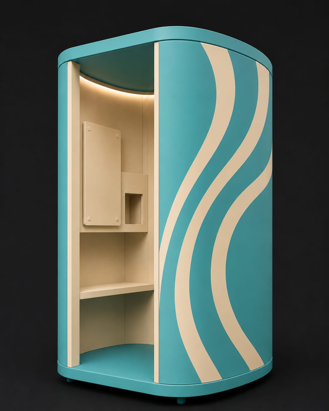 Piczoo booth: Coastal Wave. Teal · Cream ripple · Rounded shell.