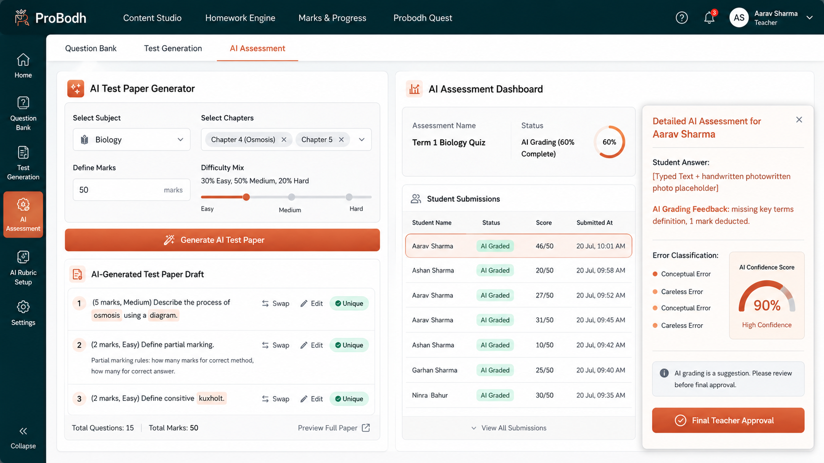 ProBodh Quest — AI Test Paper Generator and Assessment Dashboard