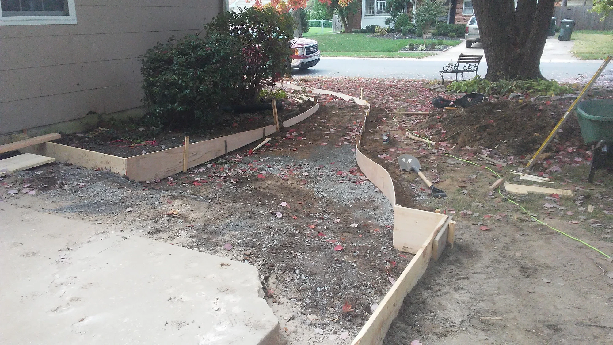 Concrete walkway forms and grading in progress