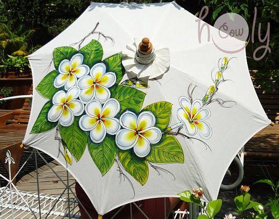 Hand-painted floral umbrella in the sun