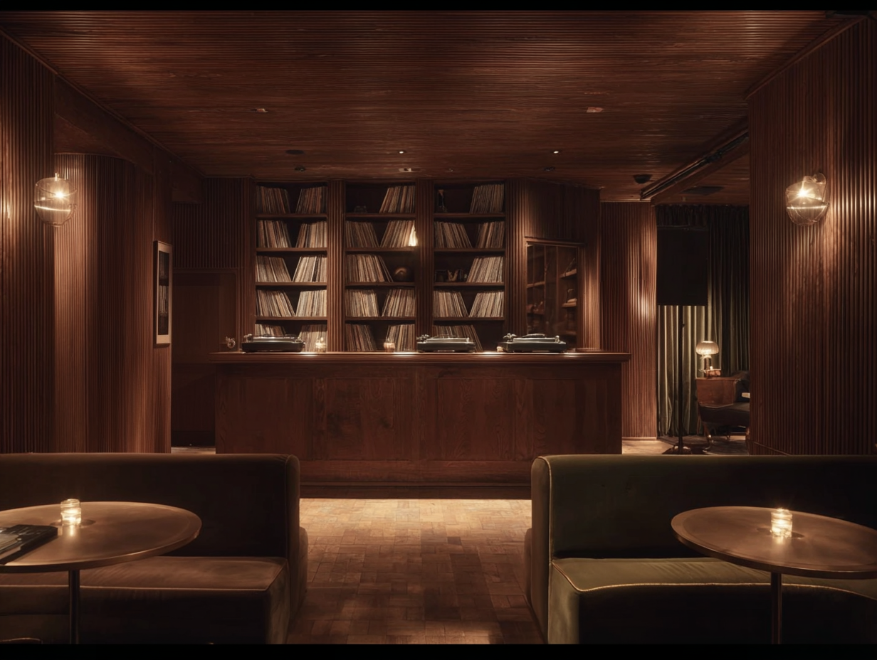 Monolith, analog listening bar with vinyl library and tube amplification