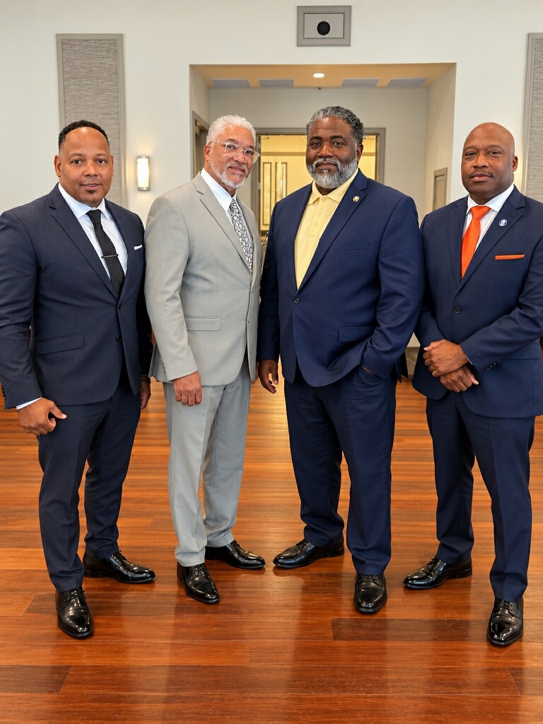 Pastor Keith Caldwell, Kermit Moore, Kevin Bradshaw and James E. Jones III — the Four Pillars Torch Carriers