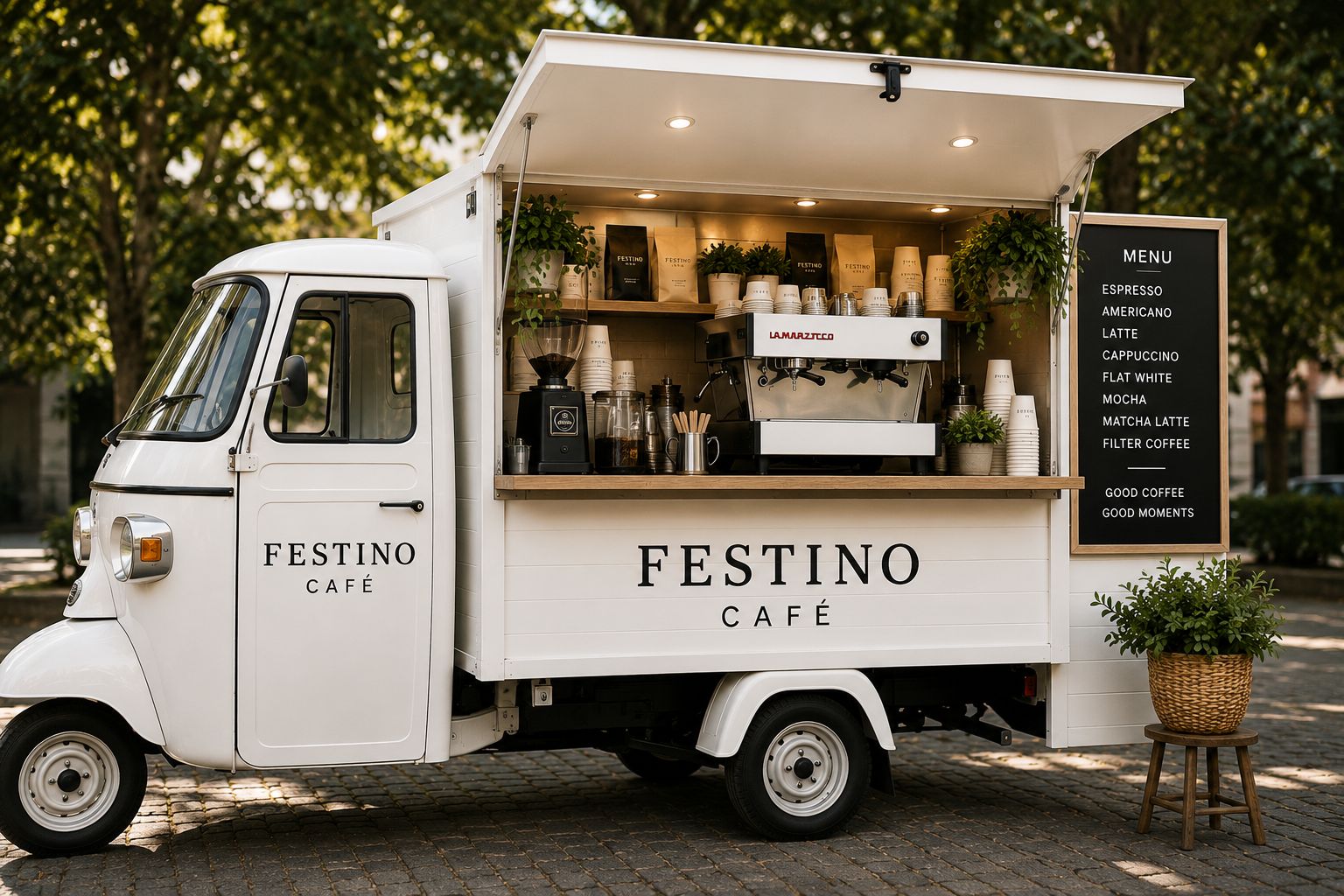 Two cups of Festino coffee among greenery