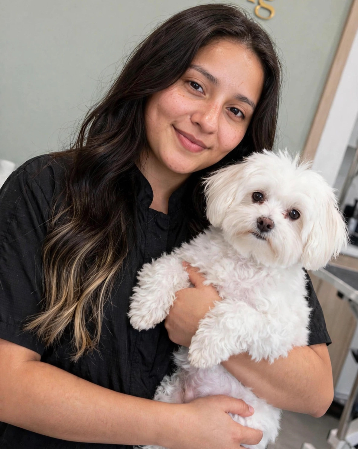 Salon owner with dog