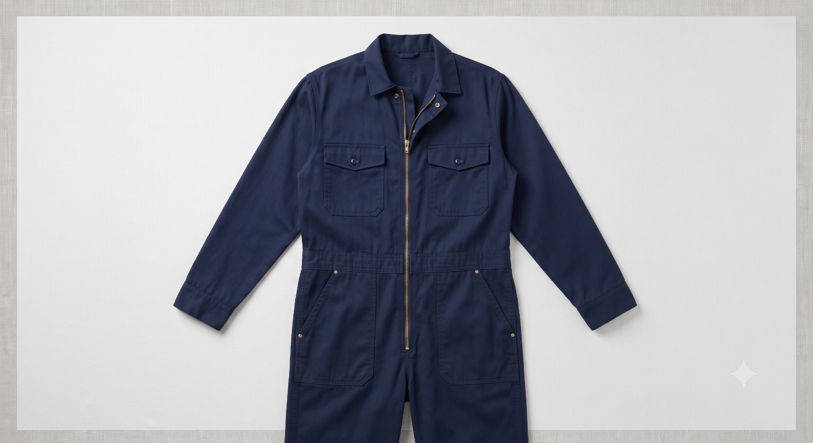 Navy cotton drill boiler suit / dangri coverall — flat lay product shot