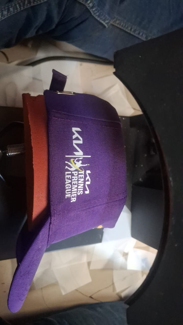 Purple cap with embroidered Kia Tennis Premier League logo — custom promotional merchandise