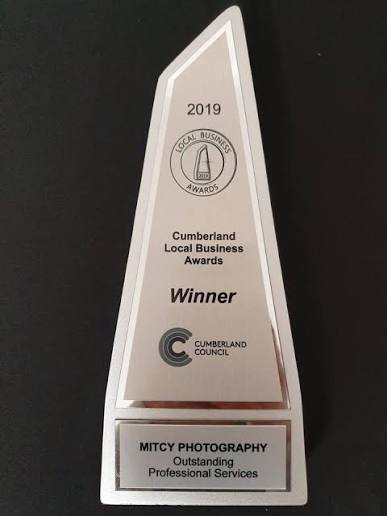 Cumberland Local Business Awards Winner trophy — Mitcy Photography
