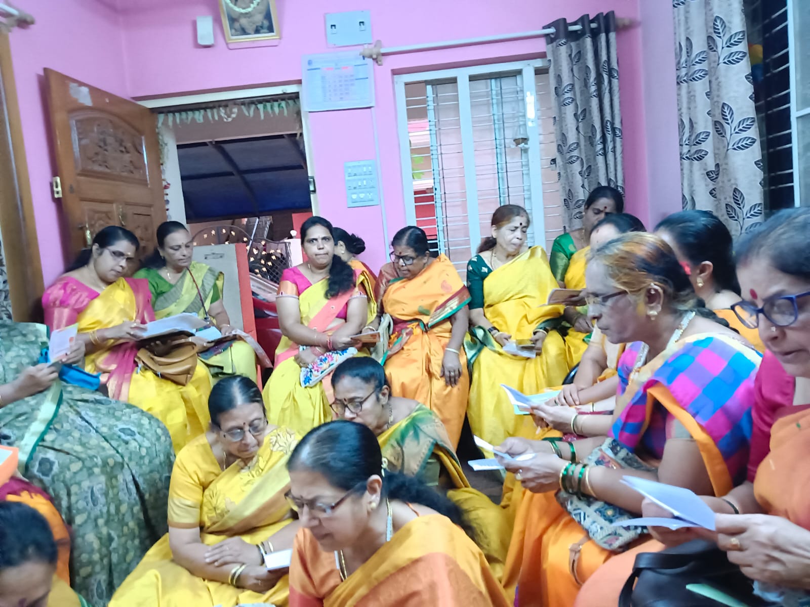 Sumangalis reciting a Sahasranama parayana together at a home in Bengaluru