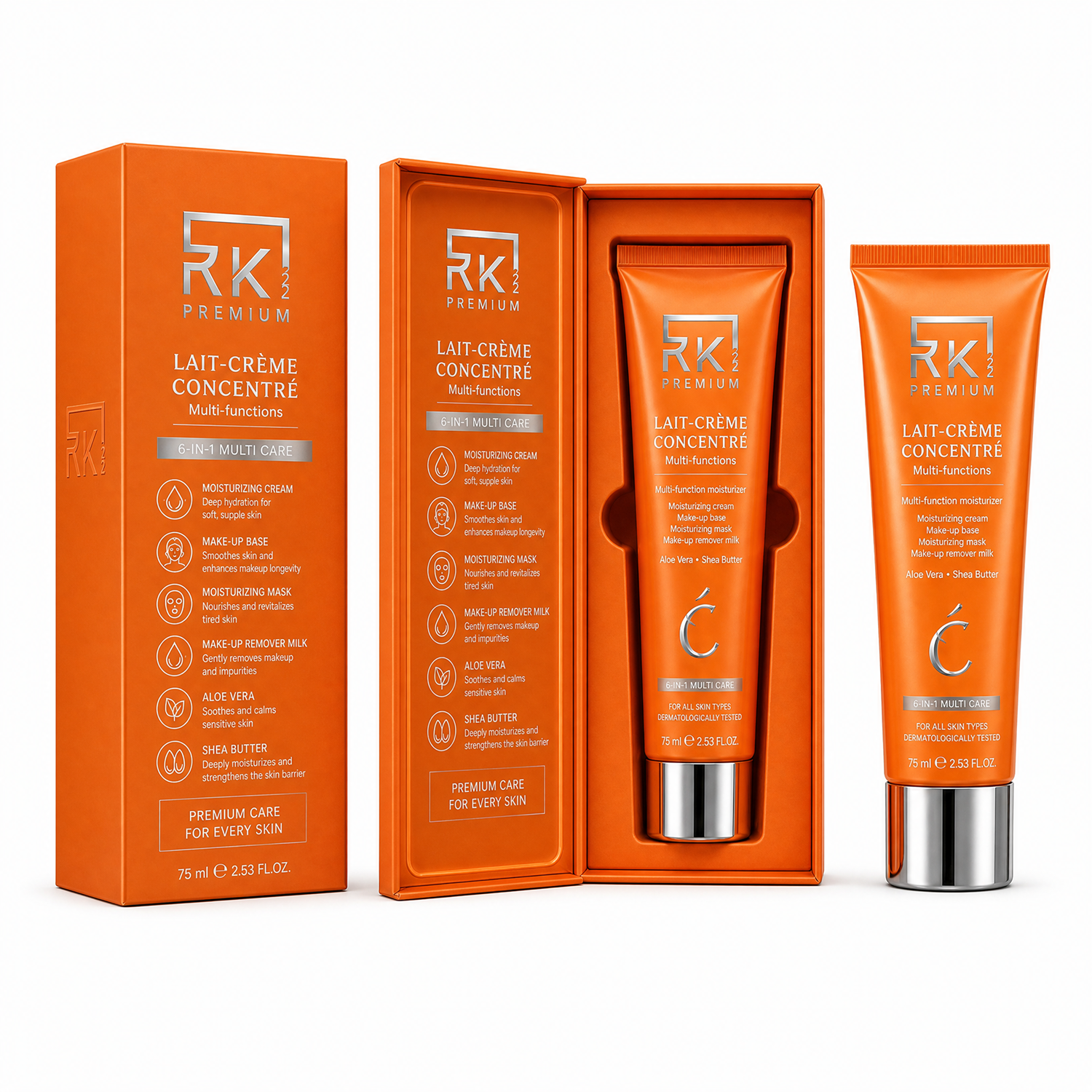RK222 Premium Lait-Crème Concentré · 6-in-1 Multi Care