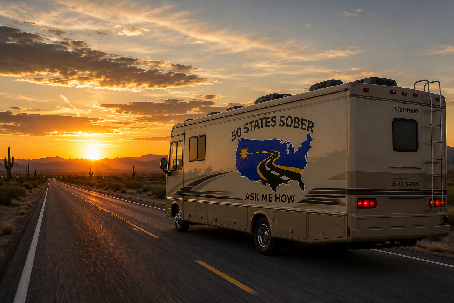 50 States Sober microphone with tour RV artwork