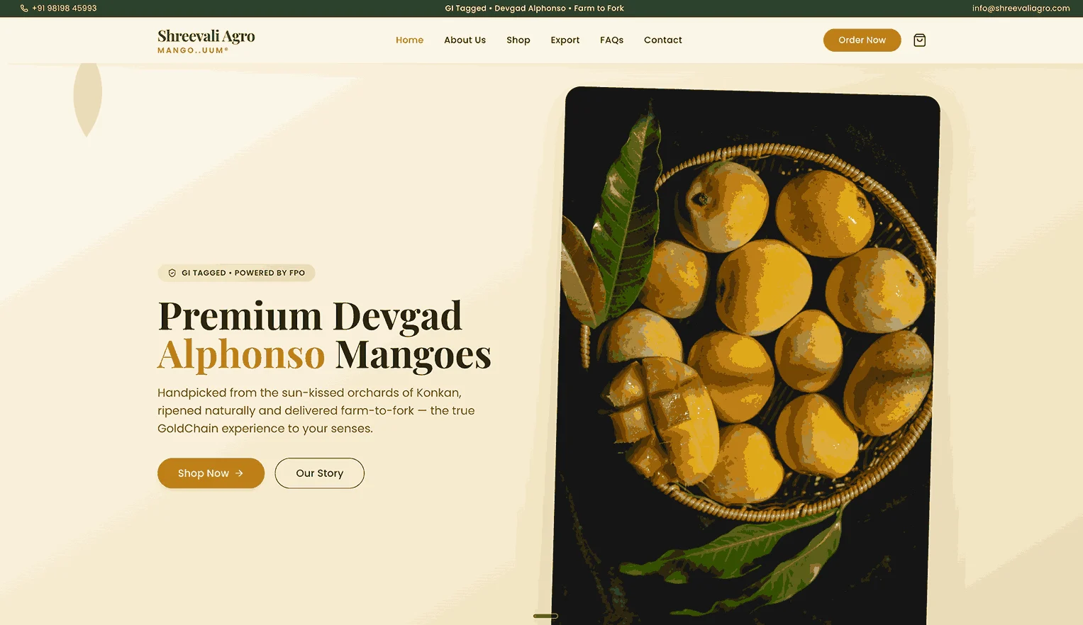 Shreevali Agro website designed by Yugiq